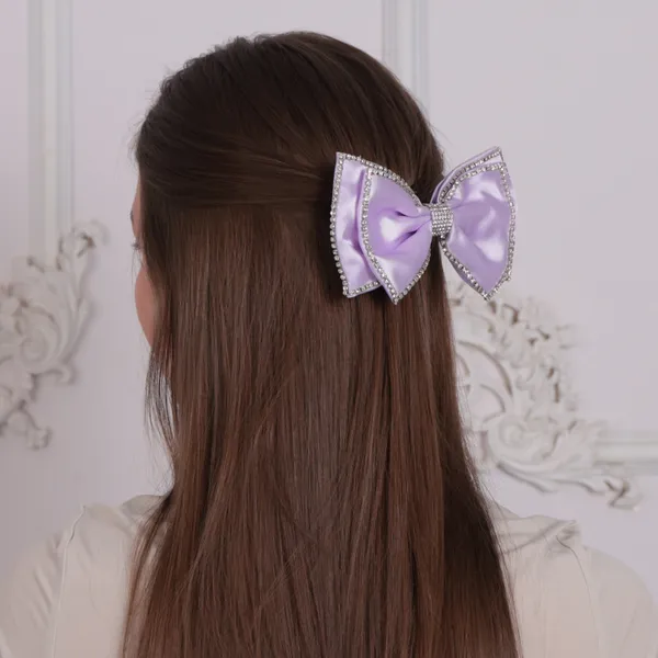 Lavender_Premium_Satin_silk_Double_Rhinestone_Bow_clip_for_Girls