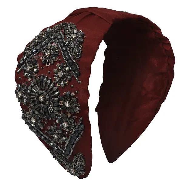 Maroon_Crystal_&_Beaded_Embroidery_Hair_band_For_Girls