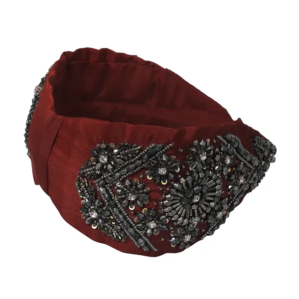 Maroon_Crystal_&_Beaded_Embroidery_Hair_band_For_Girls