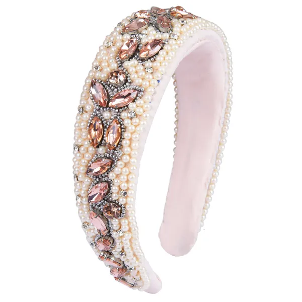 Peach_Fancy_Rhinestones_&_Beads_Sleek_Embroidery_Hair_Band_For_Women_(Pack_of_1)