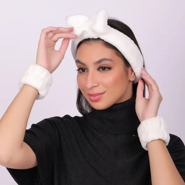 White_Fur_Headband_&_Wrist_Band_Combo_For_Skin_Care_For_Women_(Pack_of_2)