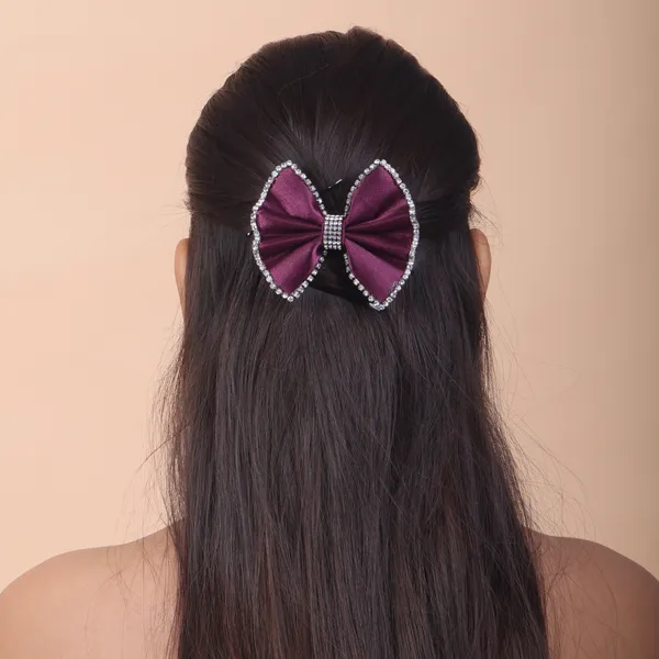 Maroon_Pink_Satin_Rhinestone_Edges_Hair_Bow_Clip_For_Women_&_Girls_(Pack_of_2)