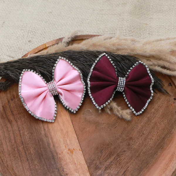 Maroon_Pink_Satin_Rhinestone_Edges_Hair_Bow_Clip_For_Women_&_Girls_(Pack_of_2)