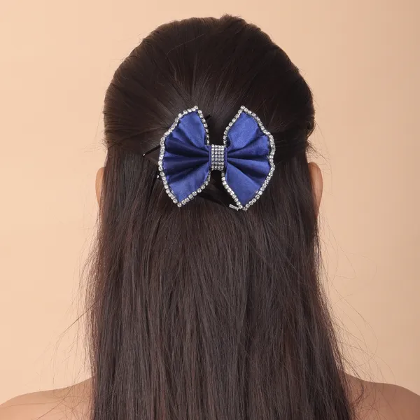 Grey_Blue_Satin_Rhinestone_Edges_Hair_Bow_Clip_For_Women_And_Girls_(Pack_of_2)