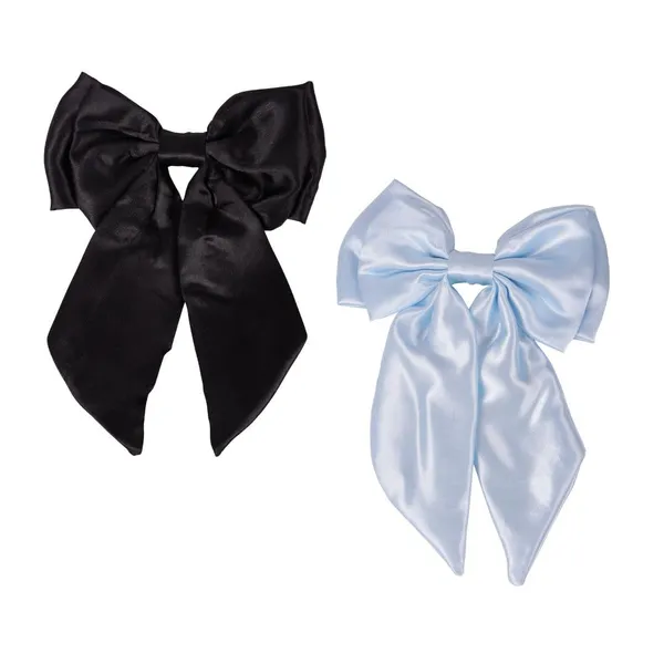 Black_Blue_Satin_Silk_Double_Bow_Alligater_Hair_Clip_-_2_Pcs_For_Women_(Pack_of_2)