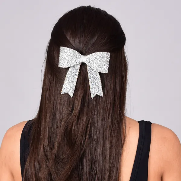 Silver_Sprinkled_Stone_Bow_Hair_Clip_For_Women_&_Girls___Silver_(Pack_of_1)