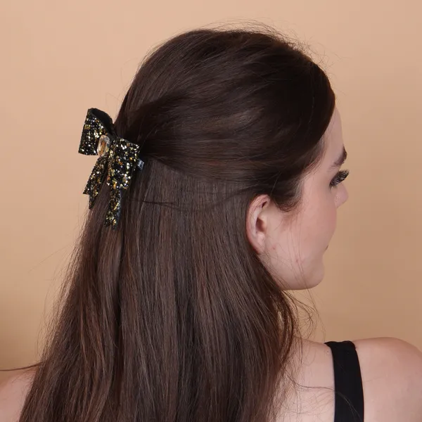 Black_Sprinkled_Stone_Bow_Hair_Clip_For_Women_&_Girls_(Pack_of_1)