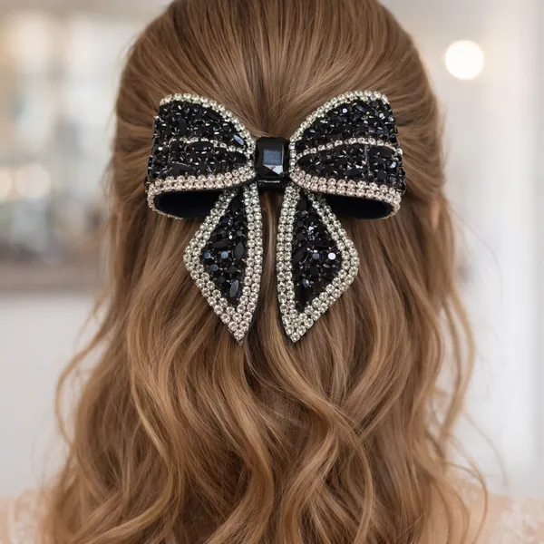 Premium_Black_Rhinestone_crystal_Hair_bow_clip_For_Wedding_&_Functions