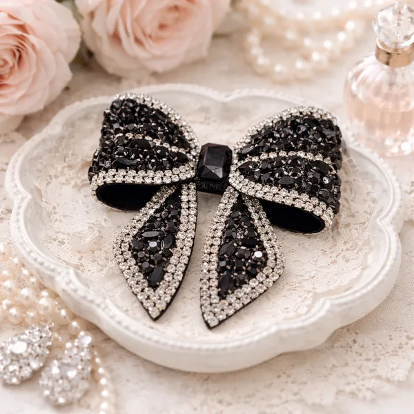 Premium_Crystal_Rhinestone_Hair_Bow_clip_combo_For_Girls__Silver,_Black