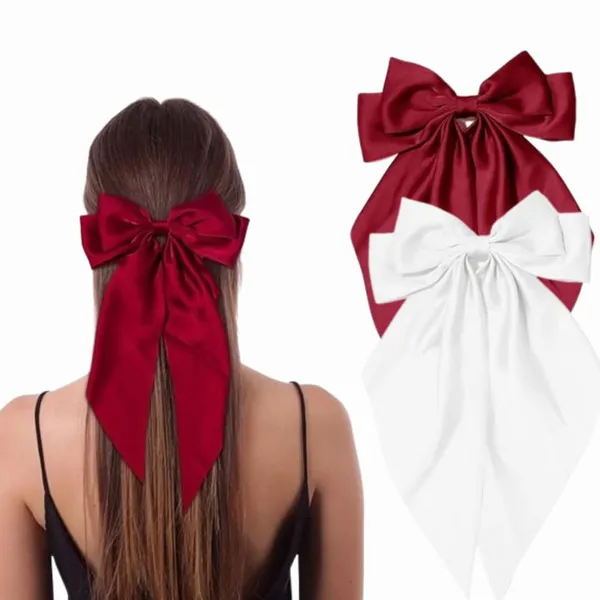 Premium_Fancy_Handmade_Satin_Silk_Double_Bow_Scarf_Hair_Clip_Combo_For_Girls
