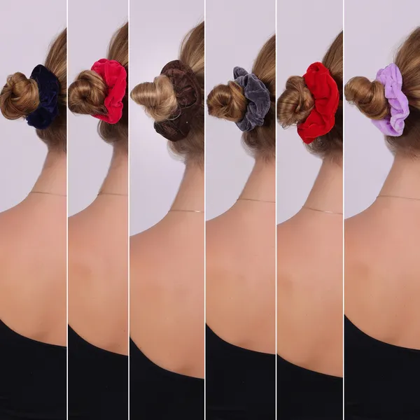 Premium_Handmade_Multicolor_Velvet_Hair_Scrunchies_For_girls_Set_of_6_Pcs