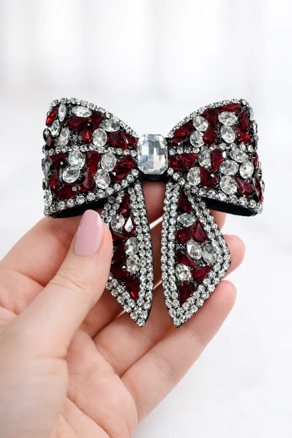 Premium_Maroon_Embellished_Rhinestone_Hair_Bow_Clip_For_Girls