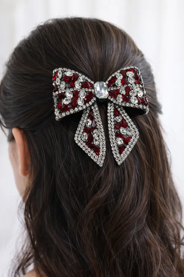 Premium_Maroon_Embellished_Rhinestone_Hair_Bow_Clip_For_Girls