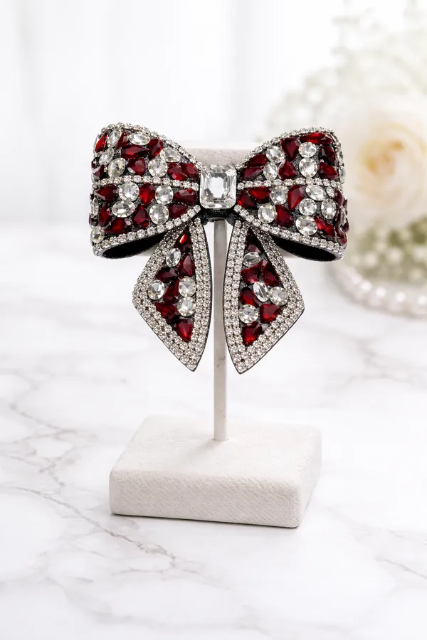 Premium_Maroon_Embellished_Rhinestone_Hair_Bow_Clip_For_Girls
