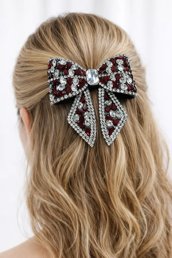 Premium_Maroon_Embellished_Rhinestone_Hair_Bow_Clip_For_Girls