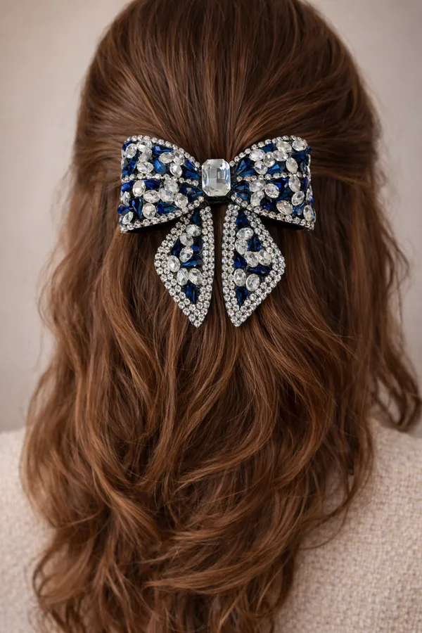 Premium_Navy_Blue_Embellished_Crystal_Rhinestone_Hair_bow_For_Girls