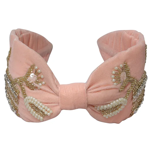 Premium_Peach_Beads_&_Rhinestone_Embroidery_Hair_Band_For_Girls_&_Women