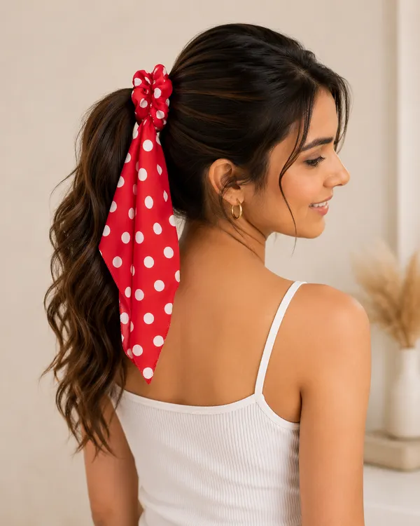 Premium_Polka_dot_Scarf_Hair_Scrunchies_For_Girls__Pack_Of_3_Pcs_(Red_,Black_,White)_