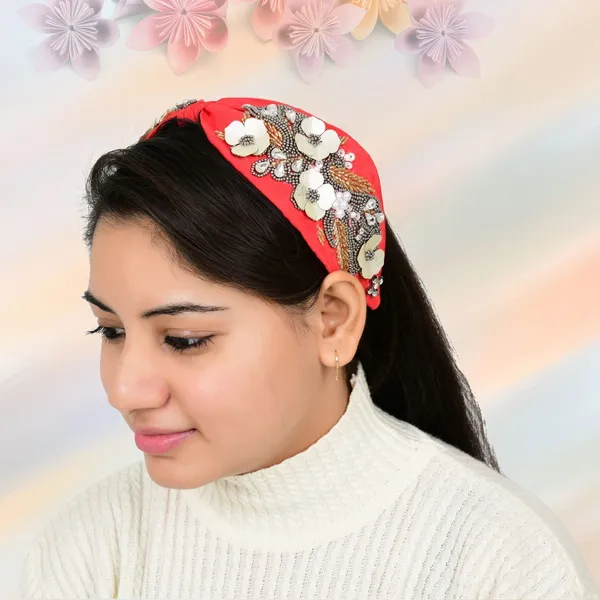 Premium_Red_With_Golden_Flowers_Embroidery_Hair_Band_For_Girls