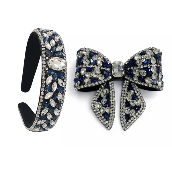 Premium_Royal_Blue_Crystal_Rhinestone_Hair_Bow_Clip_&_Hair_Band_Combo_For_Girls