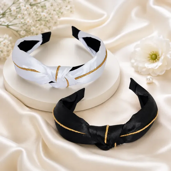 Premium_Satin_Silk_Golden_Line_Turban_Hair_Band_For_Girls_&_Women__Pack_of_2_Pcs(_White_,Black)