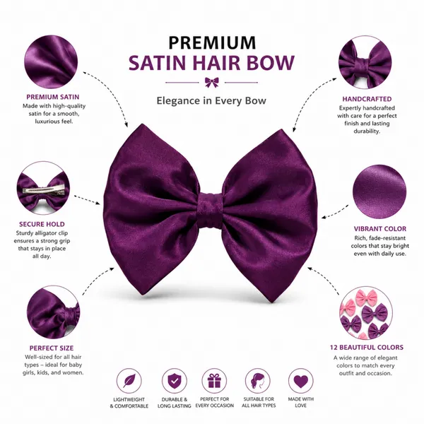 Premium_Satin_Silk_Plain_hair_Bow_clip_For_Girls_&_women_Set_of_12_Pcs