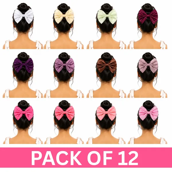 Premium_Satin_Silk_Plain_hair_Bow_clip_For_Girls_&_women_Set_of_12_Pcs
