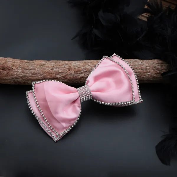 Premium_Satin_silk_Double_Bow_Rhinestones_Clip_For_girlsHa