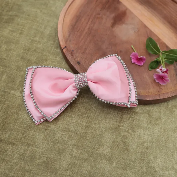 Premium_Satin_silk_Double_Bow_Rhinestones_Clip_For_girlsHa