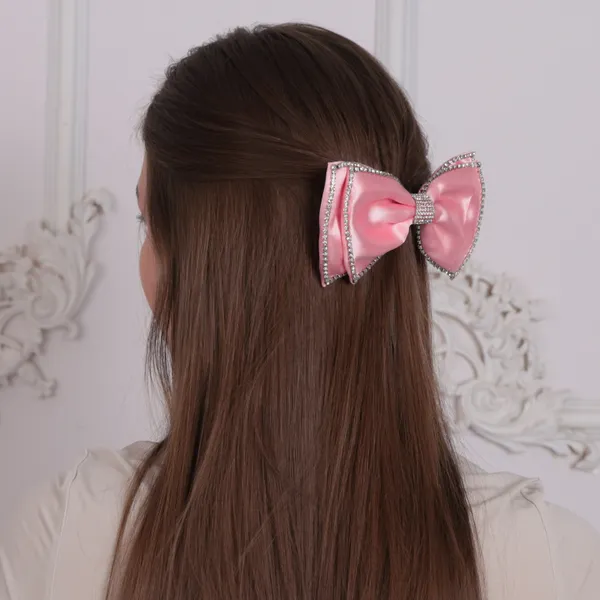 Premium_Satin_silk_Double_Bow_Rhinestones_Clip_For_girlsHa