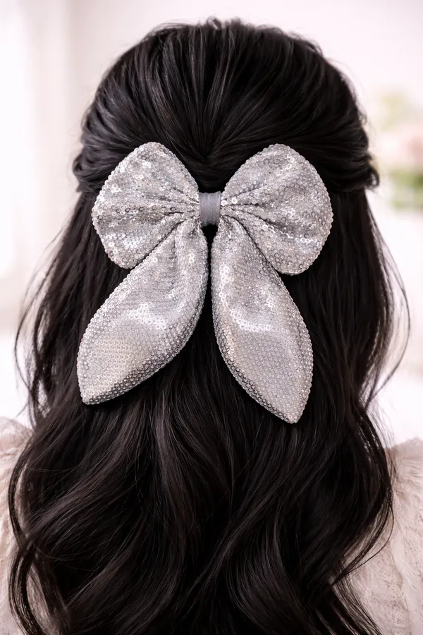 Premium_Silver_Sequence_Rabbit_Bow_Clip_For_Girls