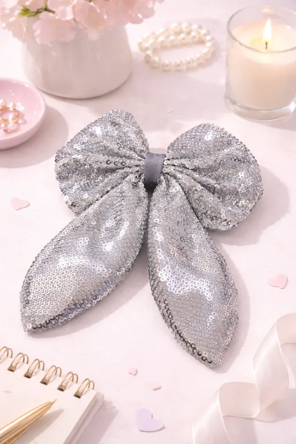 Premium_Silver_Sequence_Rabbit_Bow_Clip_For_Girls