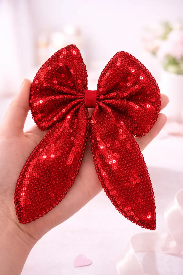 Premium_Sparkly_Red_Sequence_Bow_Clip_For_Girls