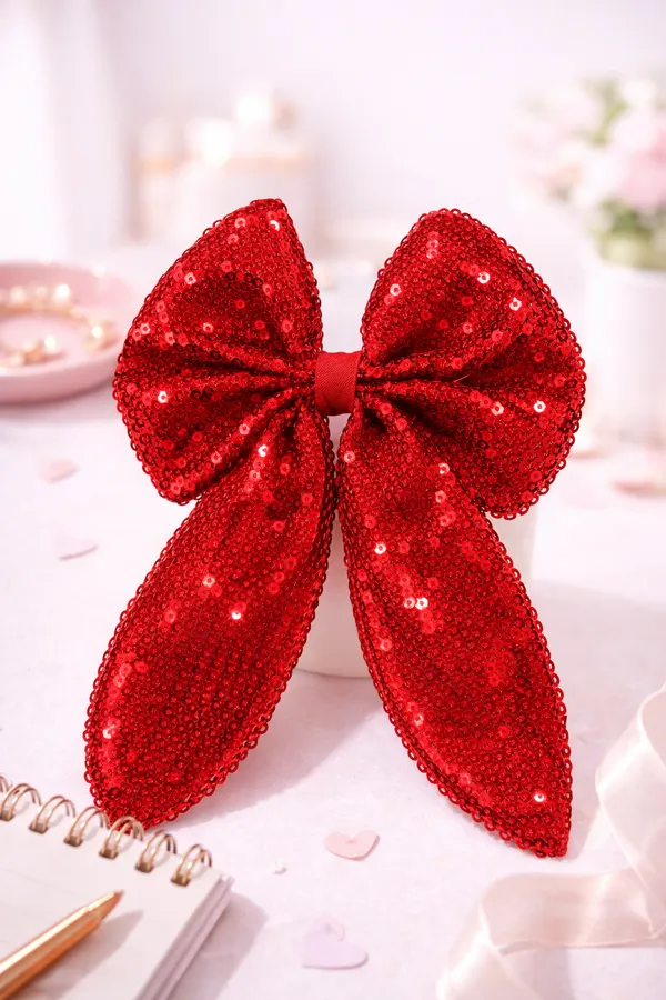 Premium_Sparkly_Red_Sequence_Bow_Clip_For_Girls