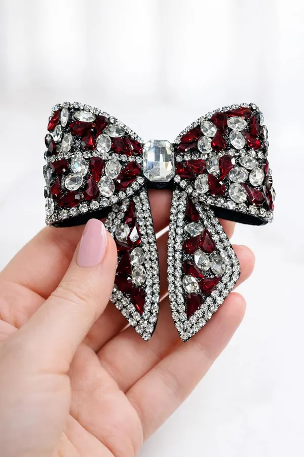 Premium_Studded_Rhinestones_Hair_Bow_Clip_combo_for_Girls___Maroon_,Black_