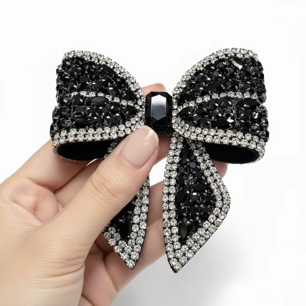 Premium_Studded_Rhinestones_Hair_Bow_Clip_combo_for_Girls___Maroon_,Black_