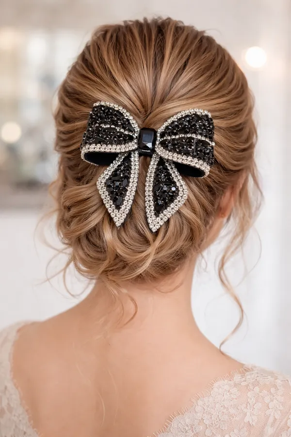 Premium_Studded_Rhinestones_Hair_Bow_Clip_combo_for_Girls___Maroon_,Black_