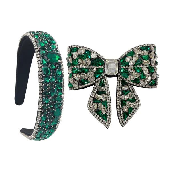 Premium_emerald,_green_Rhinestones_Hair_band_&_Hair_Bow_Clip_Combo_For_Parties_&_function_