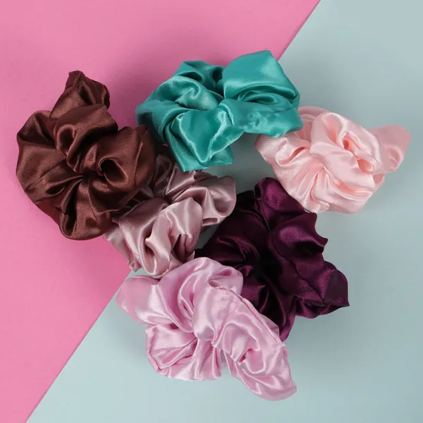 Premium_satin_silk_Multicolor_Scrunchies_For_Girls_Set_Of_6_Pcs