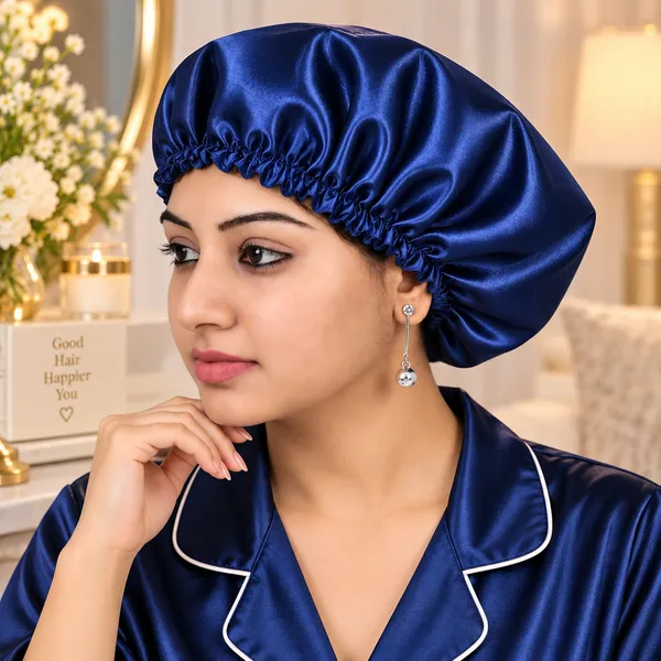 Navy_Blue_Satin_Silk_Double_Layer_Thin_Elastic_Hair_Bonnet/Sleeping_Cap_For_Women_(Pack_of_1)
