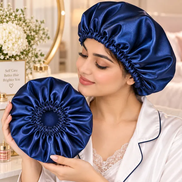 Navy_Blue_Satin_Silk_Double_Layer_Thin_Elastic_Hair_Bonnet/Sleeping_Cap_For_Women_(Pack_of_1)