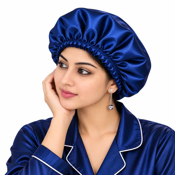 Navy_Blue_Satin_Silk_Double_Layer_Thin_Elastic_Hair_Bonnet/Sleeping_Cap_For_Women_(Pack_of_1)