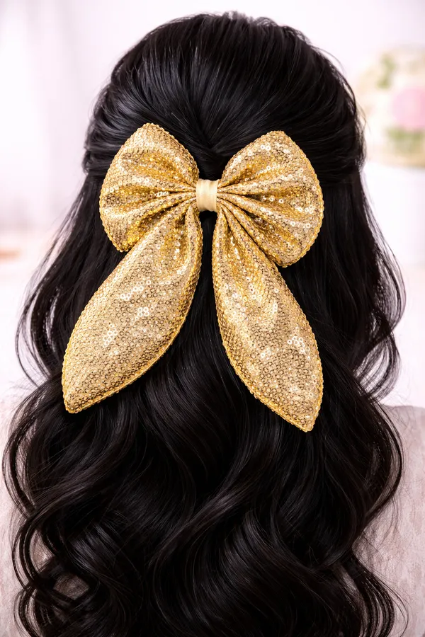 Sparkly_Gold_Sequence_Rabbit_Hair_Bow_Clip_For_Girls