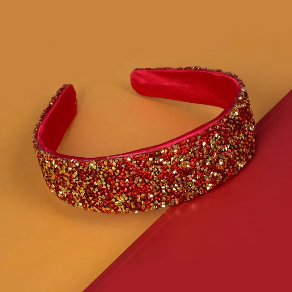 Red/Gold_Fancy_Handmade_Sprinkle_Stone_Hair_Band_For_Girls_