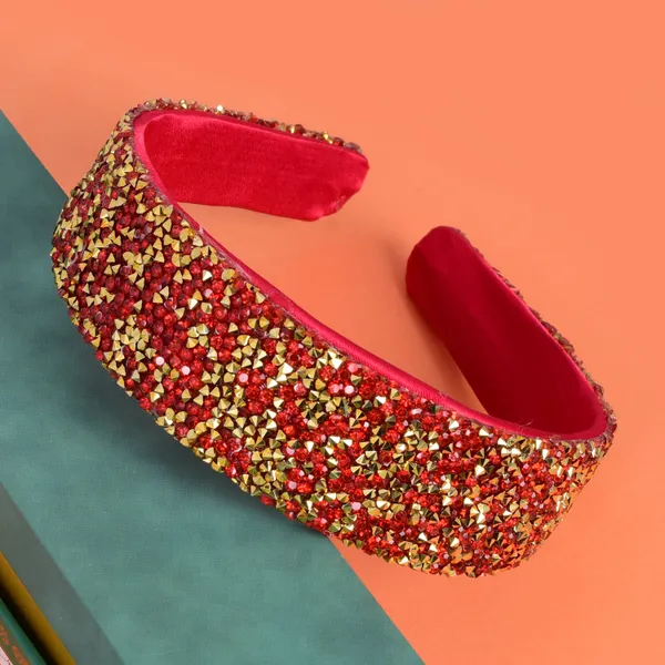 Red/Gold_Fancy_Handmade_Sprinkle_Stone_Hair_Band_For_Girls_