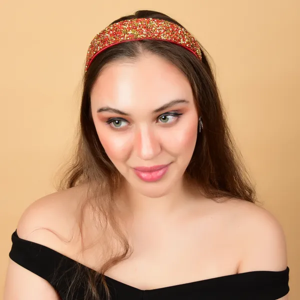 Red/Gold_Fancy_Handmade_Sprinkle_Stone_Hair_Band_For_Girls_