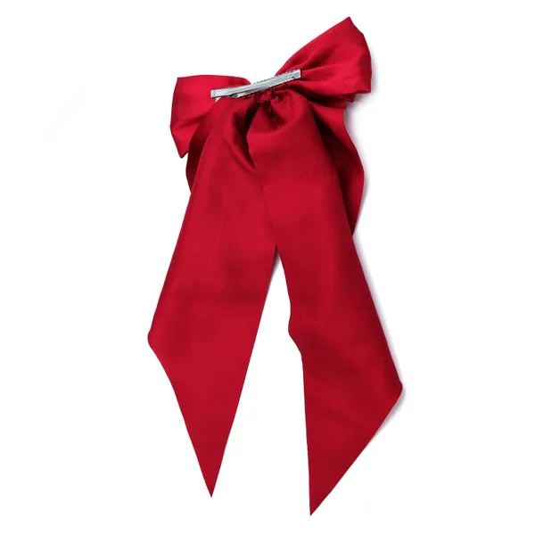 Red_Premium_Satin_Silk_Double_Bow_Scarf_Hair_Clip_For_Girls