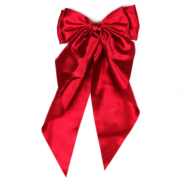 Red_Premium_Satin_Silk_Double_Bow_Scarf_Hair_Clip_For_Girls