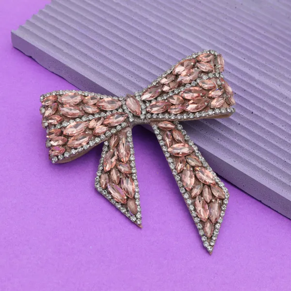 Rose_Gold_Embellished_Rhinestone_Hair_Bow_Clip_For_Girls