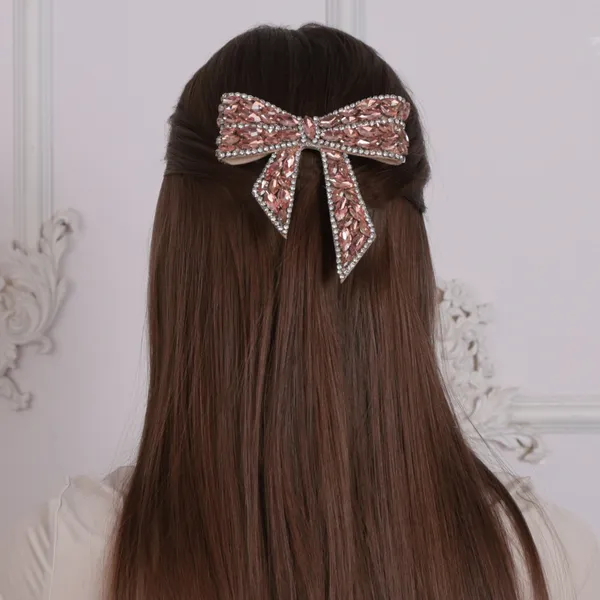 Rose_Gold_Embellished_Rhinestone_Hair_Bow_Clip_For_Girls
